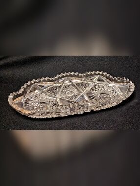 Antique American Brilliant Cut Glass Crystal Celery Relish Dish 11.5" *READ DSC*